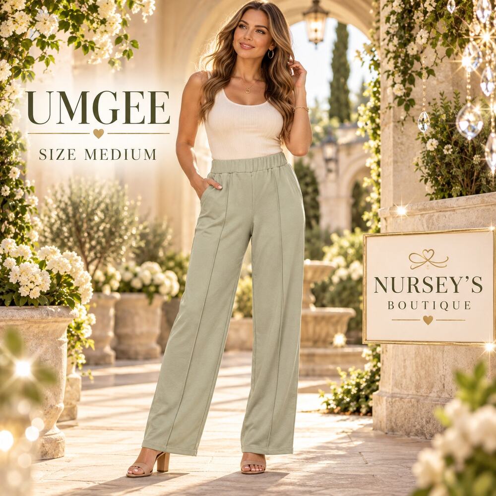 Umgee NWT Sage Pintuck Wide Leg Pull On Pants Stretch Women’s Medium